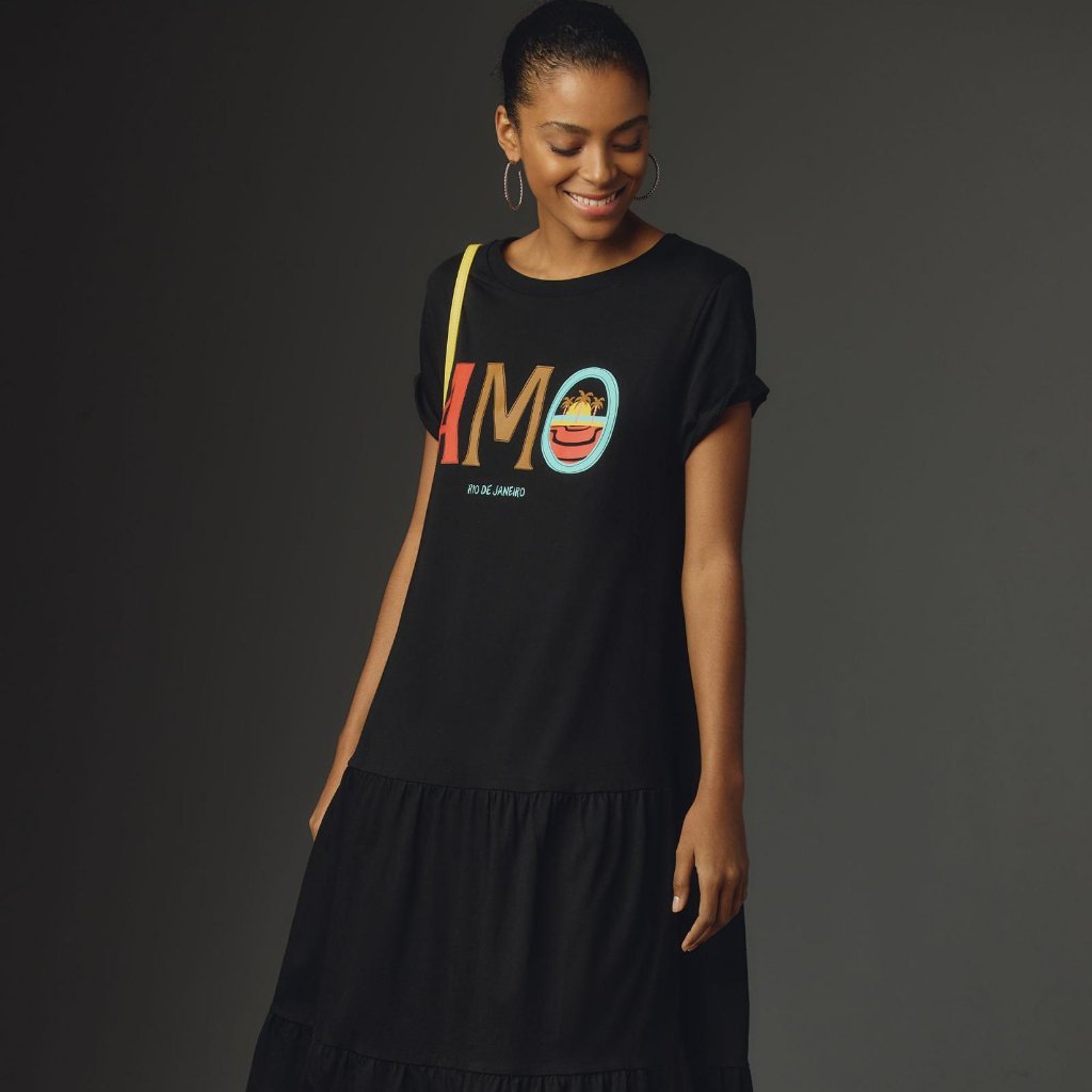 Farm Rio Short-Sleeve Tiered T-Shirt Midi Dress